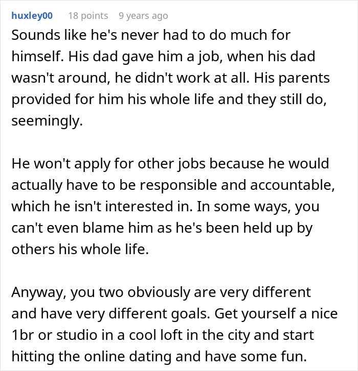 Forum advice suggesting a woman start online dating after dealing with a jobless bf.