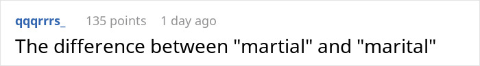 Comment explaining difference between martial and marital arts Comment explaining difference between martial and marital arts