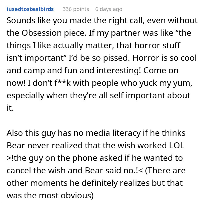 Comment on horror as a meaningful genre and media literacy on Obsession