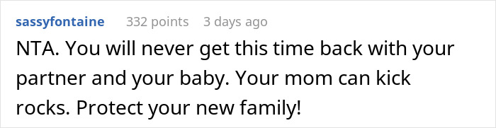 Advice to protect new family time and deny access to mother over baby meeting Advice to protect new family time and deny access to mother over baby meeting