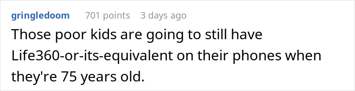 A comment about overprotective parents and location tracking on a post about a nanny finding an AirTag