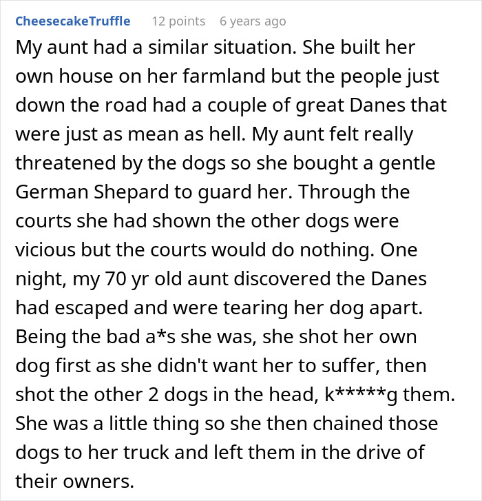 A woman's warnings about her neighbor's dogs attacking her cat are ignored. An aunt's story about vicious dogs. A woman's warnings about her neighbor's dogs attacking her cat are ignored. An aunt's story about vicious dogs.