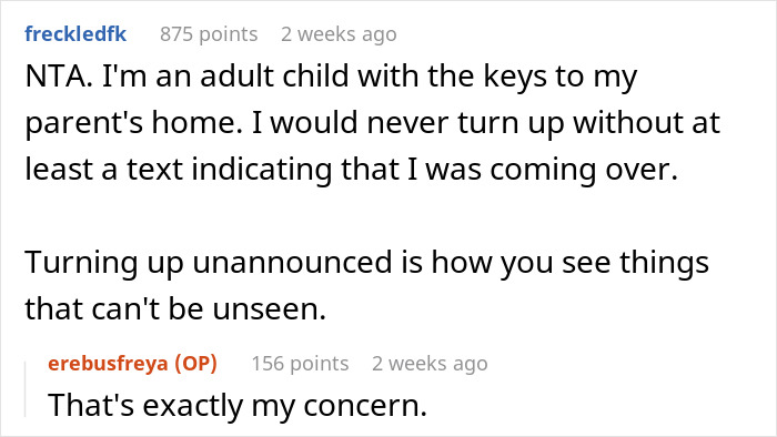 A Reddit comment agrees with a wife's concern about her husband's son visiting unannounced. A Reddit comment agrees with a wife's concern about her husband's son visiting unannounced.