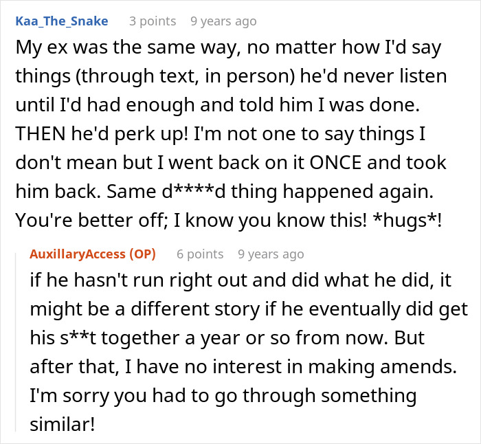 Online discussion on a jobless BF who never listened until the relationship was over.