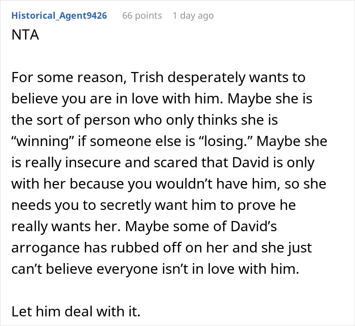 Reddit comment describing the bride's desperate desire for a love confession from the groom's female bestie, indicating insecurity. Reddit comment describing the bride's desperate desire for a love confession from the groom's female bestie, indicating insecurity.