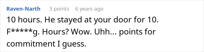 Comment on son's commitment staying outside door for 10 hours