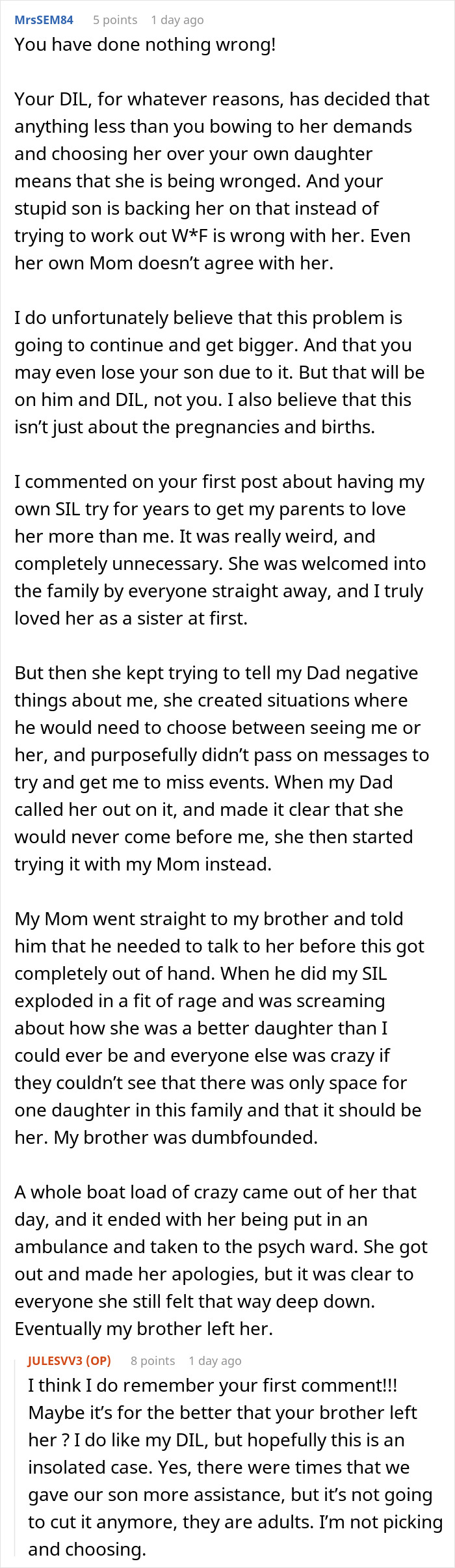 A long Reddit comment sharing a personal story about a difficult DIL and family drama. A long Reddit comment sharing a personal story about a difficult DIL and family drama.