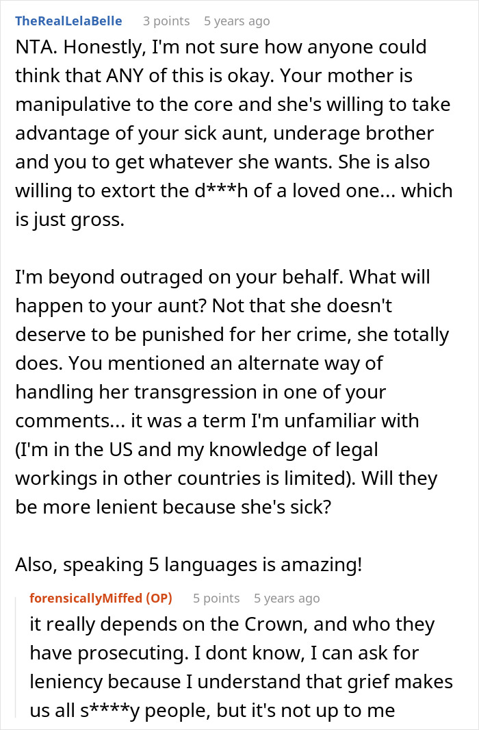 A screenshot showing a comment from TheRealLelaBelle saying, Your mother is manipulative to the core for prison break. A screenshot showing a comment from TheRealLelaBelle saying, Your mother is manipulative to the core for prison break.