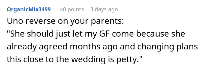 A comment about a bride changing wedding plans last minute and how petty it is. A comment about a bride changing wedding plans last minute and how petty it is.