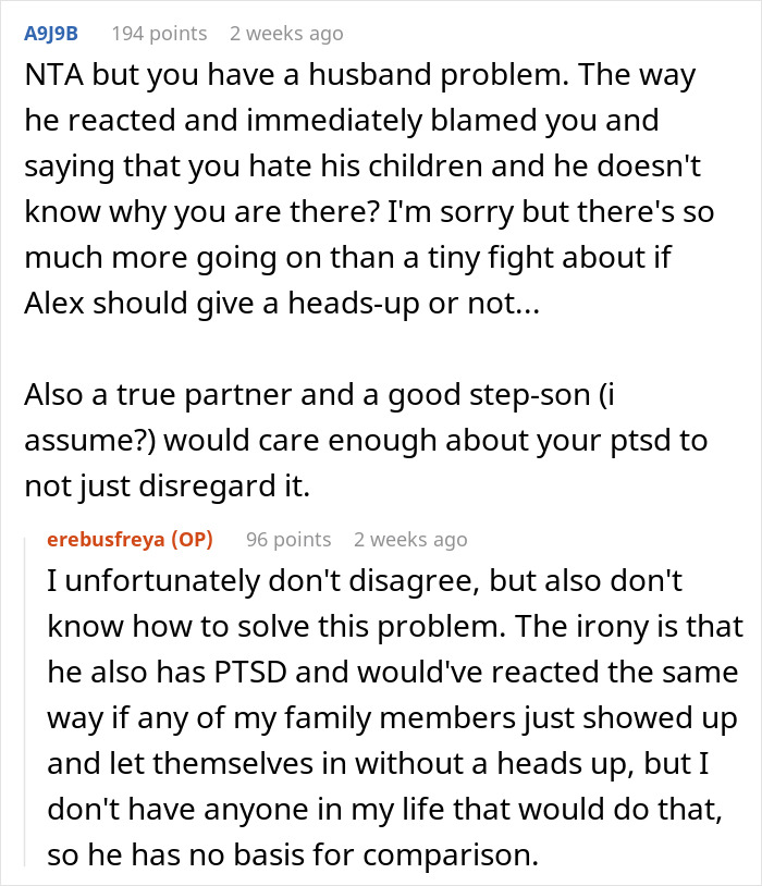 Screenshot of online comments discussing a husband who refuses to listen to his wife and claims she's a jerk to his son. Screenshot of online comments discussing a husband who refuses to listen to his wife and claims she's a jerk to his son.