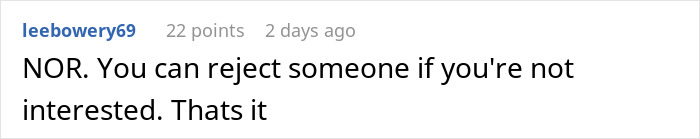 Comment on a post about dating and romance stating that rejection is okay if there is no interest. Comment on a post about dating and romance stating that rejection is okay if there is no interest.