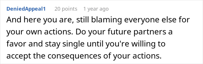 A social media reply from DeniedAppeal1 advising someone to accept the consequences of an open relationship. A social media reply from DeniedAppeal1 advising someone to accept the consequences of an open relationship.