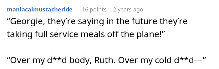 A comment about an airport built around two graves, jokingly referencing a couple buried there and plane meals. A comment about an airport built around two graves, jokingly referencing a couple buried there and plane meals.