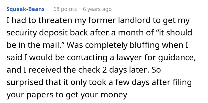 A comment about threatening a landlord for a security deposit return, relating to living in a pub for cheap. A comment about threatening a landlord for a security deposit return, relating to living in a pub for cheap.