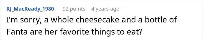 A screenshot of a comment questioning a wife's favorite foods like cheesecake and Fanta, related to wife hiding money. A screenshot of a comment questioning a wife's favorite foods like cheesecake and Fanta, related to wife hiding money.