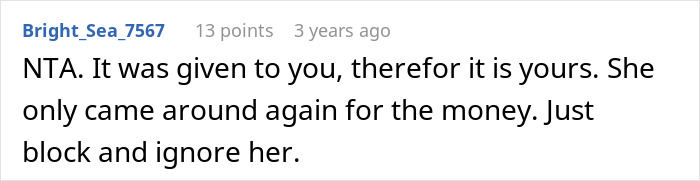 A comment recommends ignoring the SIL and her attempts to get money, stating the inheritance is hers, to avoid inheritance drama. A comment recommends ignoring the SIL and her attempts to get money, stating the inheritance is hers, to avoid inheritance drama.
