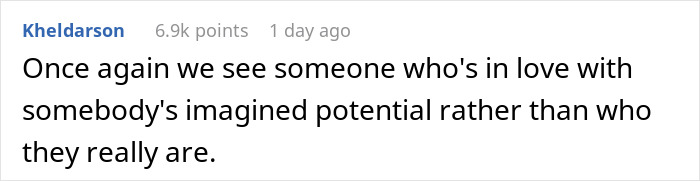 Comment about loving imagined potential instead of real person in martial arts context Comment about loving imagined potential instead of real person in martial arts context