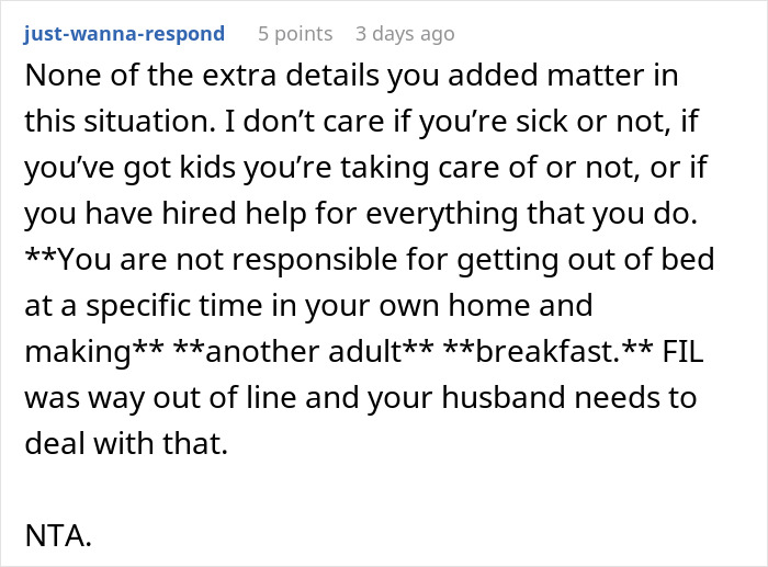 DIL Juggles Two Toddlers And Prepares For Surgery, FIL Thinks She Should Get Up And Make Him Breakfast DIL Juggles Two Toddlers And Prepares For Surgery, FIL Thinks She Should Get Up And Make Him Breakfast