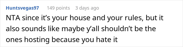 Online comment suggesting the hosts of Thanksgiving should stop hosting if they dislike it. Online comment suggesting the hosts of Thanksgiving should stop hosting if they dislike it.