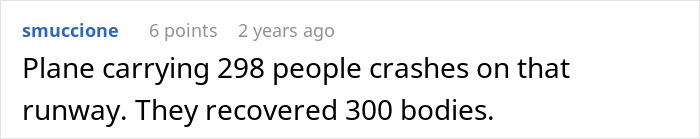 A screenshot showing a comment about a plane crash, runway, and recovered bodies, in relation to airport graves. A screenshot showing a comment about a plane crash, runway, and recovered bodies, in relation to airport graves.