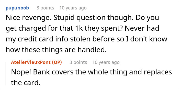An online discussion about what happens when credit card is stolen.