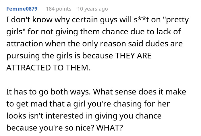 A screenshot of a comment discussing the double standards when a guy thinks his buddy needs a hot GF. A screenshot of a comment discussing the double standards when a guy thinks his buddy needs a hot GF.
