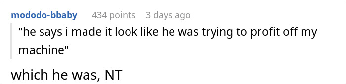 Online comment on coworker trying to profit off an office coffee machine