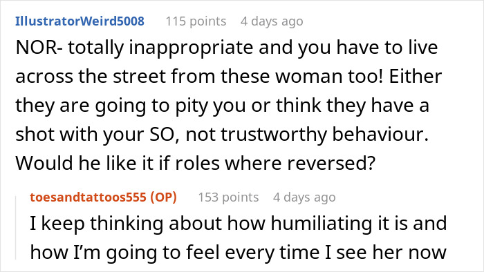 A comment detailing the humiliation of a husband flirting, causing a marriage breaking point.