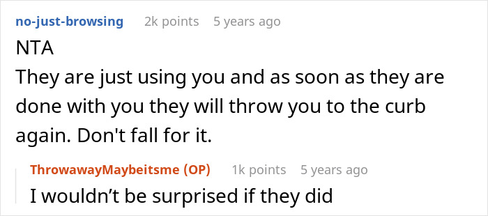 A Reddit comment advises a user not to be a bone marrow match for their estranged dad's wife due to past neglect. A Reddit comment advises a user not to be a bone marrow match for their estranged dad's wife due to past neglect.