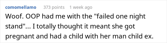A comment reacting to a failed one night stand comment about a jobless BF and his financial dependence.