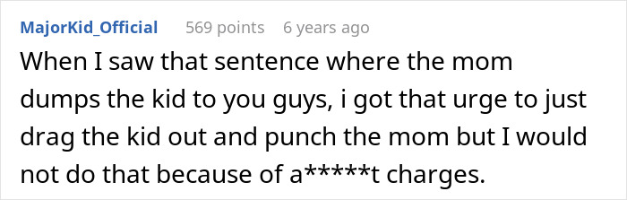 Comment about mom dumping kid and urge to confront her in trip exclusion story