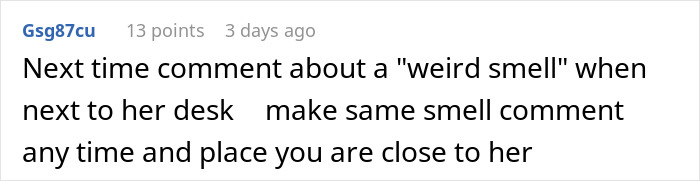 Employee warning about weird smell comments near desks