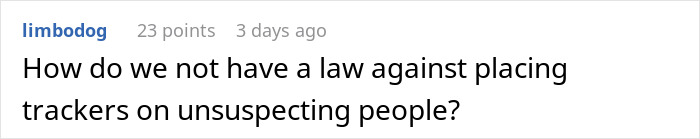 Online forum post questioning laws on tracking after a nanny discovers an AirTag in her car.