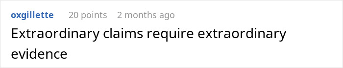 A comment about extraordinary claims needing extraordinary evidence, relating to time traveler chilling war prediction.