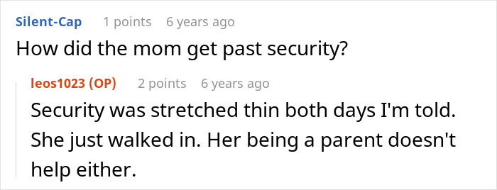 Comment on how mom got past security in trip exclusion story