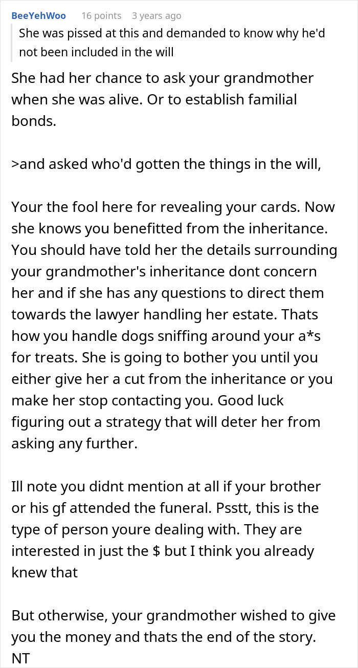 A comment details how a woman's inheritance drama with her SIL escalated due to revealing details about the will. A comment details how a woman's inheritance drama with her SIL escalated due to revealing details about the will.