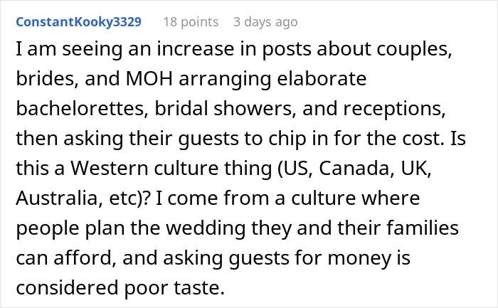 MOH, brides, and couples making guests pay $150 each for bridal shower expenses is poor taste.