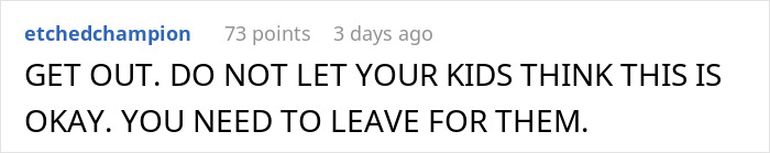 Online user comment advising a husband facing divorce over his vasectomy to leave for the kids. Online user comment advising a husband facing divorce over his vasectomy to leave for the kids.