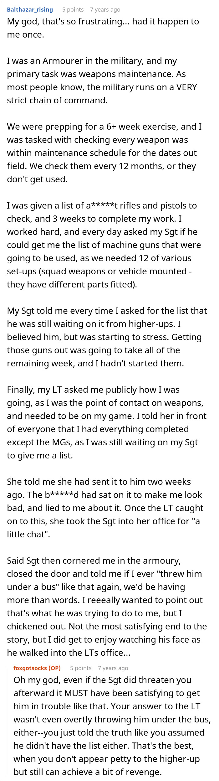 Screenshot of Reddit thread discussing supervisors trying to make employee look bad and employee making them look even worse. Screenshot of Reddit thread discussing supervisors trying to make employee look bad and employee making them look even worse.