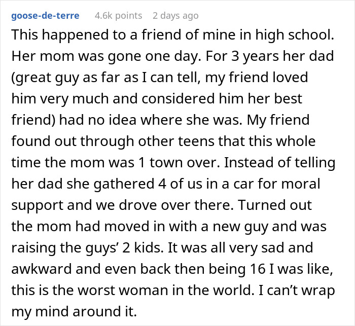 A screenshot of a Reddit story about a mother leaving children and pursuing IVF with a new husband. A screenshot of a Reddit story about a mother leaving children and pursuing IVF with a new husband.
