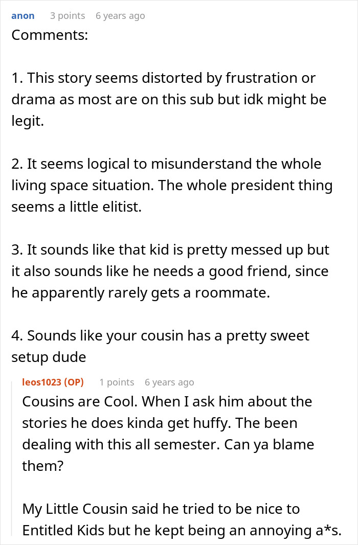 Comments discussing frustrations in a story about roommates and living situations