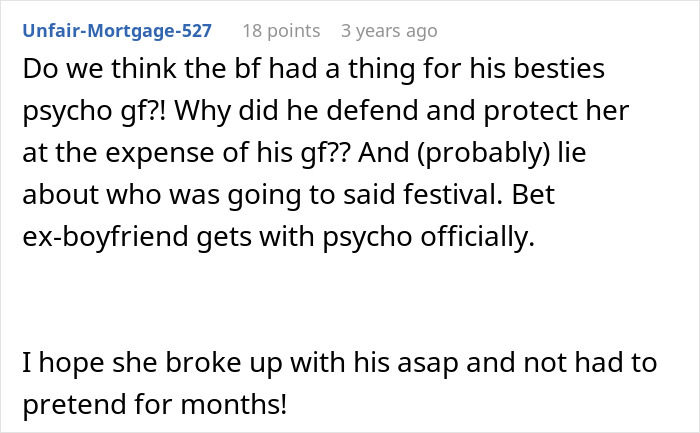 A Reddit comment from Unfair-Mortgage-527 about a GF not driving two drunk women who insulted her, with the BF thinking she's mean. A Reddit comment from Unfair-Mortgage-527 about a GF not driving two drunk women who insulted her, with the BF thinking she's mean.