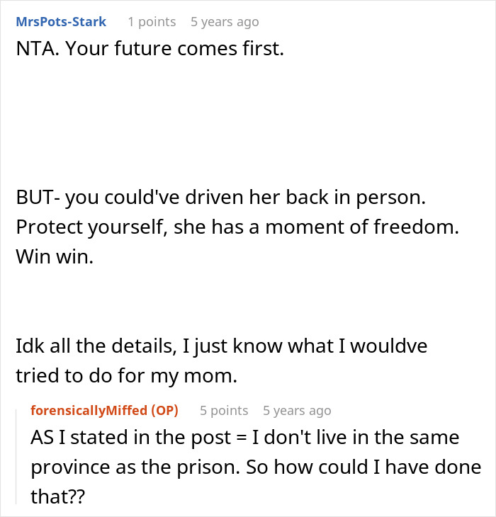 A screenshot of a Reddit comment section, discussing a prison break and the victim being called a jerk. A screenshot of a Reddit comment section, discussing a prison break and the victim being called a jerk.