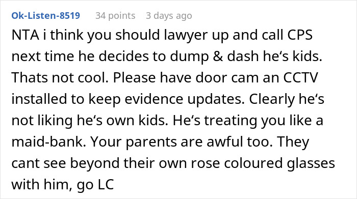 Online comment advising a user to call CPS when a dad dumps kids on a porch without permission. Online comment advising a user to call CPS when a dad dumps kids on a porch without permission.