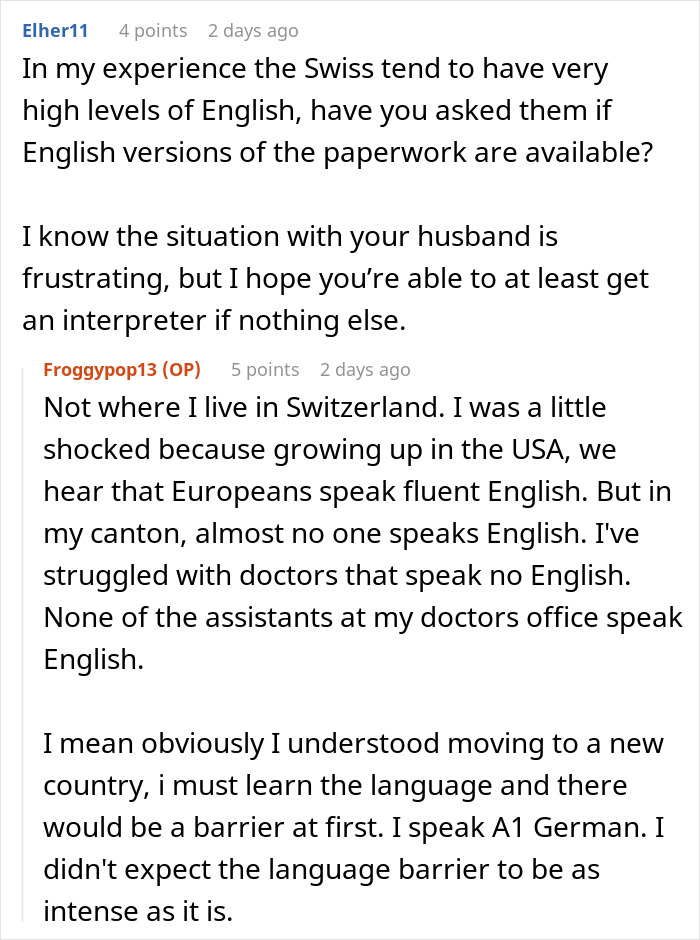 Discussion about language barriers with doctors in Switzerland during surgery process Discussion about language barriers with doctors in Switzerland during surgery process