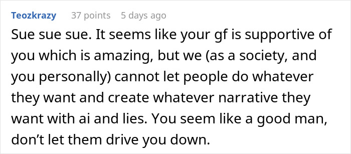 A comment advising to sue to prevent parents from ruining daughter's boyfriend's reputation using Facebook lies. A comment advising to sue to prevent parents from ruining daughter's boyfriend's reputation using Facebook lies.
