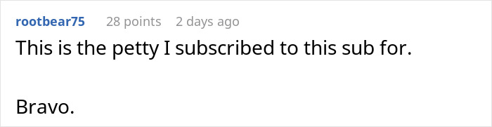 A Reddit comment screenshot, expressing satisfaction with a story about petty revenge on a woman for spam calls. A Reddit comment screenshot, expressing satisfaction with a story about petty revenge on a woman for spam calls.