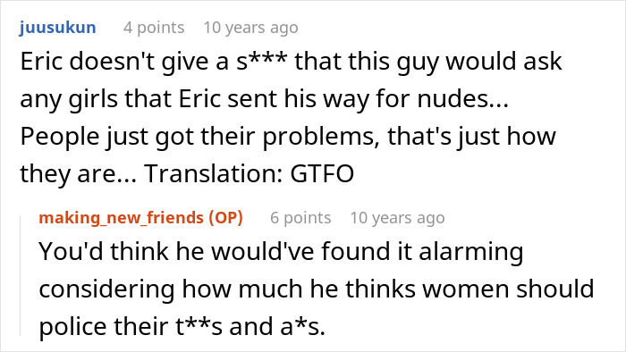 Reddit comments discussing a guy's inappropriate behavior and the need for a weight-loss coach. Reddit comments discussing a guy's inappropriate behavior and the need for a weight-loss coach.
