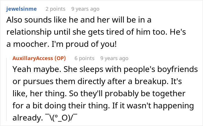 Comment thread about a jobless BF being called a moocher after a breakup.