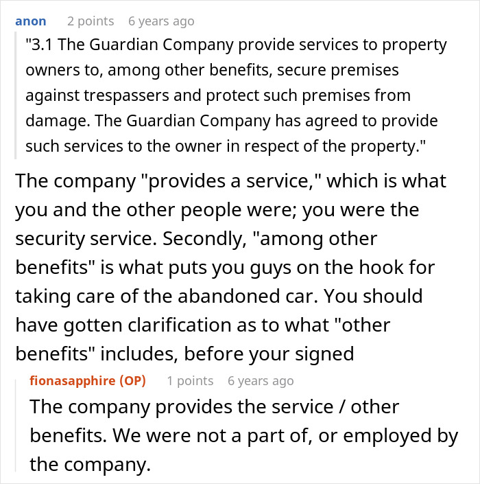 A Reddit discussion about a service contract, property owner, and an abandoned car, related to a pub landlord refusing deposit. A Reddit discussion about a service contract, property owner, and an abandoned car, related to a pub landlord refusing deposit.